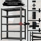 Industrial Storage Rack,Heavy-Duty Steel Shelving Unit,6-Tier Multi-Purpose Garage Organization System Black 83" H x 54.5" W x 22.8" D