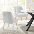 Modern Velvet Dining Chairs Set of 4, Contemporary Upholstered Furniture Collection with Polished Gold Metal Legs, Elegant Accent Chairs for Kitchen Living Room(Teddy Fleece,White)