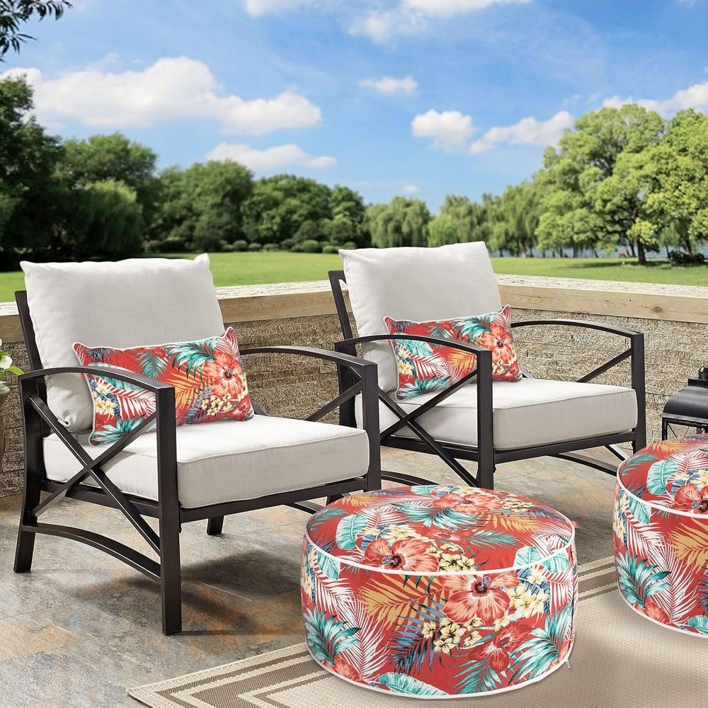 Outdoor/Indoor Inflatable Ottoman Pouf D20 xH9, All Weather Round Footstool w...
