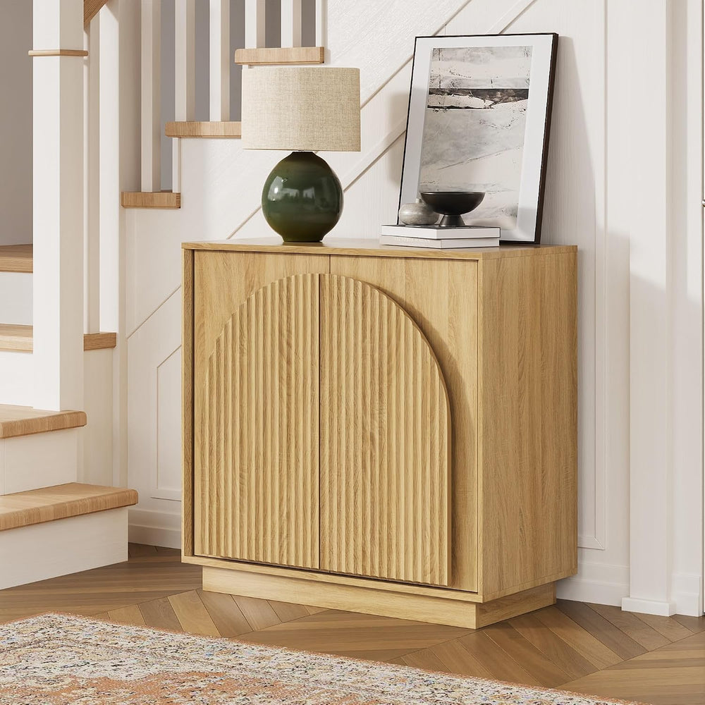 win2win 31.5" Small Buffet Cabinet with Storage, Arched Doors, Oak, 1PCS