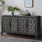 Buffet Sideboard Credenzas for Living Room, 60" Entryway Table with Storage Accent Cabinet, Hollow Carved Doors, Antique Black