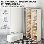 Redlife 9 Tier 36 Pairs Foldable Shoe Rack Organizer | Clear Portable Plastic Shoes Rack, Collapsible Shoes Storage Box with Lids Door, Large Tall Shoe Cabinet for Closet