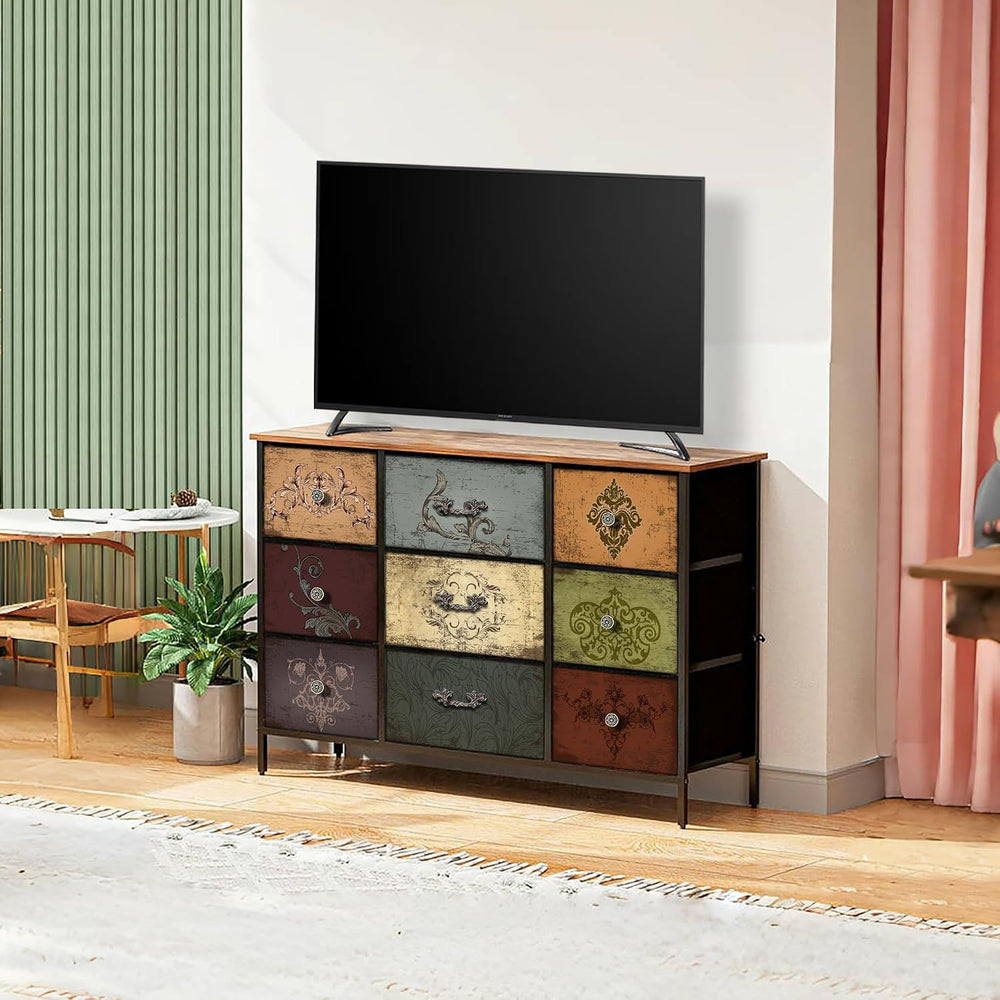 VASICAR Dresser for Bedroom with 9 Deep Fabric Drawers, Wide TV Stand