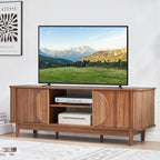 Turtle&Myrtle Mid Century Modern TV Stand 60”, Wood TV Console with Storage for TVs Up to 70 inches, Fluted Sliding Doors, Entertainment Center Media Cabinet for Living Room & Bedroom (Walnut Brown)