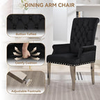 Velvet Dining Chair with Arms, Upholstered Tufted High Back Dining Room Chairs, Accent Armchair with Chrome Leg and Nailhead Trim, Kitchen Dining Living Room, Black