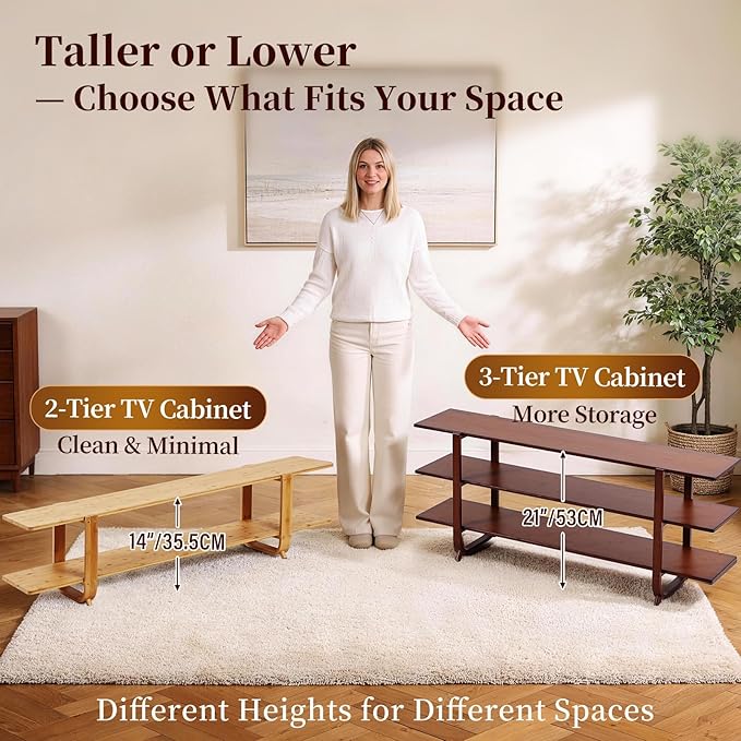 Tiita Bamboo TV Stand for 55 Inch TV, Entertainment Center with 2 Open Shelf,...