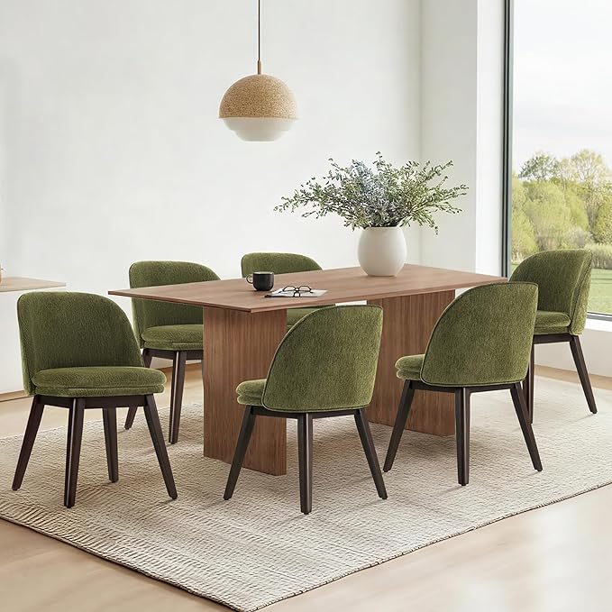 Wooden Dining Chairs Set of 4, Fabric Upholstered Modern Dining Room Chairs w...
