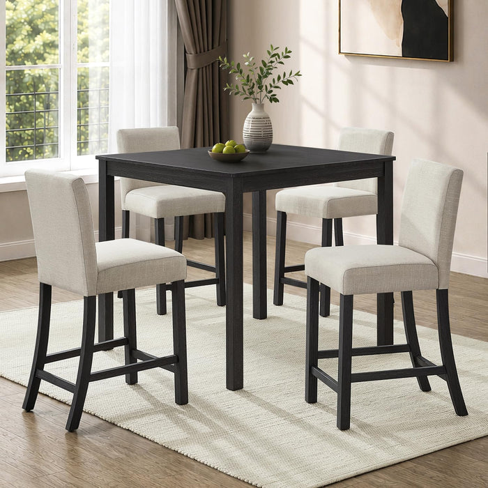 LUMISOL 5 Piece Counter Height Dining Table Set for 4 with Upholstered Chairs, 39 Inch Square Kitchen Table with Solid Wood Frame, Space Saving Dining Set for Small Apartment, Antique Black and Beige