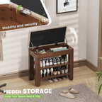 Shoe Bench for Entryway, Solid Rubberwood Shoe Bench with Hidden Storage, Adjustable 2-Tier Shelves & Soft PU Leather Seat, Shoe Rack Durable Easy Assembly for Hallway or Bedroom - Beige, 23.6"