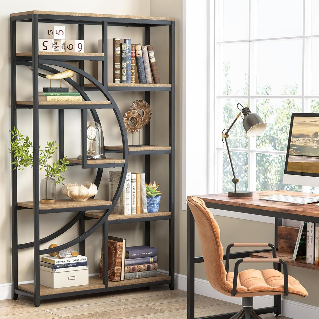 Tribesigns Industrial Bookshelf Bookcase with 9 Open Shelf (Light Oak) | 5-Tier Freestanding Tall Bookshelves, Etagere Display Shelf Storage Organizer, Perfect for Living Room, Bedroom