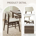 Wooden Dining Chairs Set of 4, Upholstered Modern Dining Room Chairs, Solid Oak Wood Kitchen Chairs with Soft Cushion Backrest for Farmhouse, Restaurant, Café (Cream Fabric & Walnut Color)