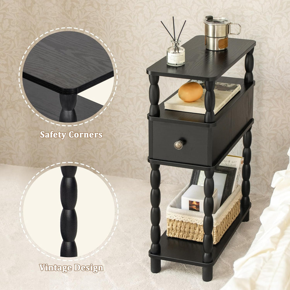 MaxSmeo Black Narrow Side Table, Narrow End Table with Storage, Skinny Small ...