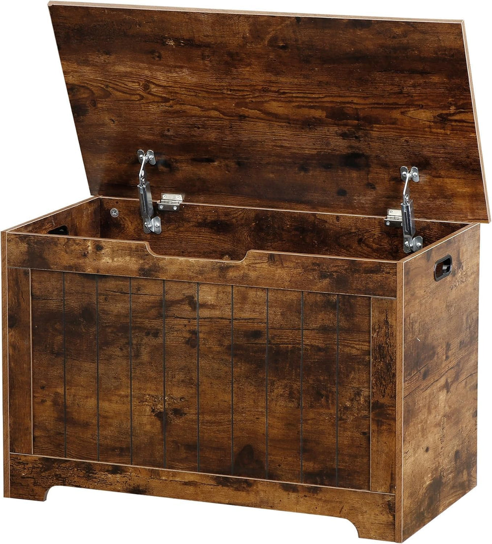 Wooden Storage Chest,30/40 Inch Storage Trunk w/2 Safety Hinges, Storage Benc...