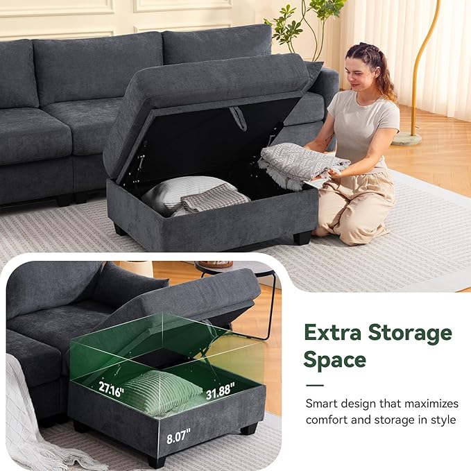 109'' Modular Sectional Sofa, L Shaped Couch with Storage Ottoman, Co...