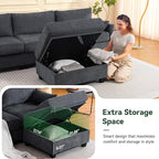 109'' Modular Sectional Sofa, L Shaped Couch with Storage Ottoman, Comfy Cloud Sofa with Deep Seat, 4 Seat Convertible Sectional Couches for Living Room (Gray, High Legs 3.15'')