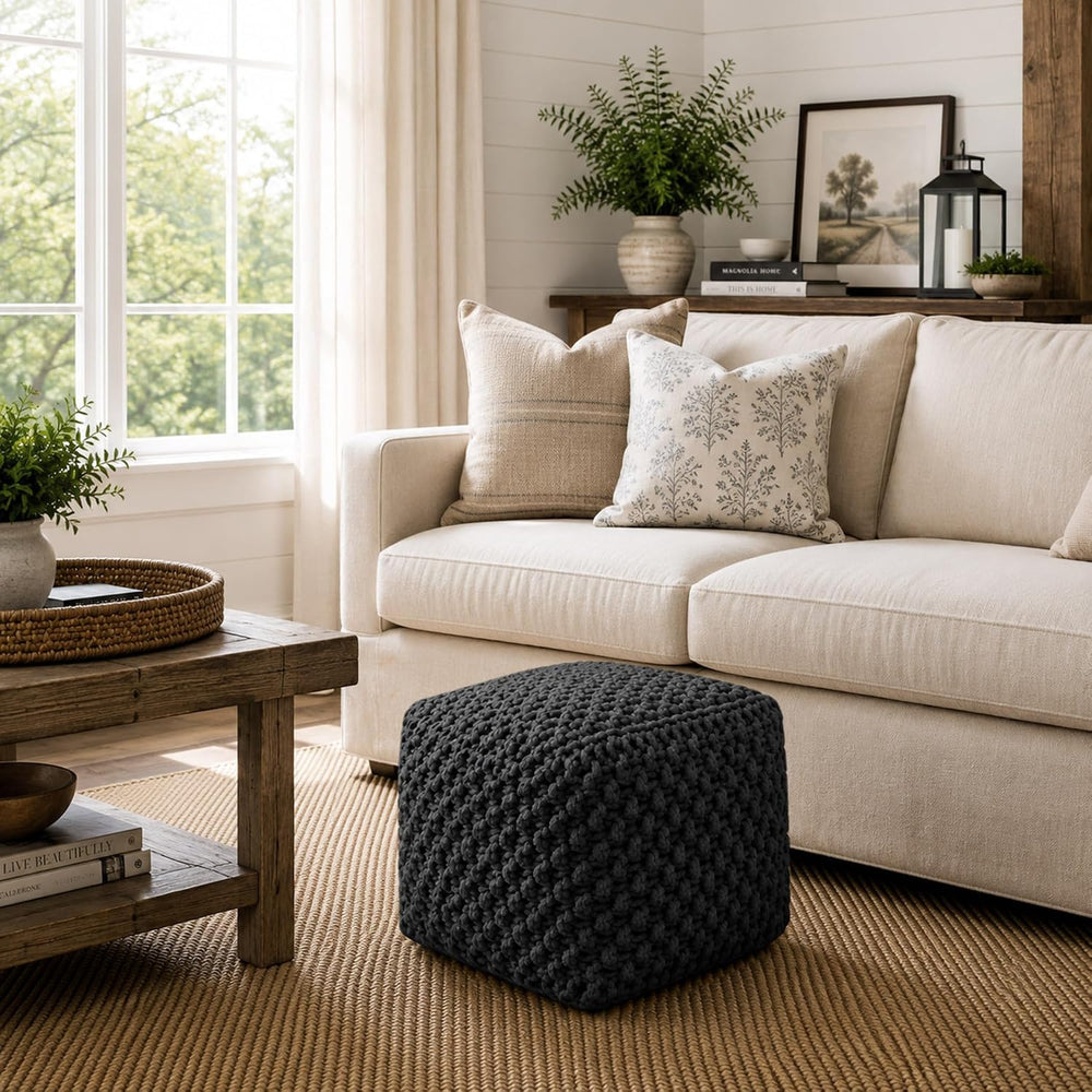 Casafield Square Pouf Ottoman, Black - 18.5" W x 18.5" D x 14.5&quo...