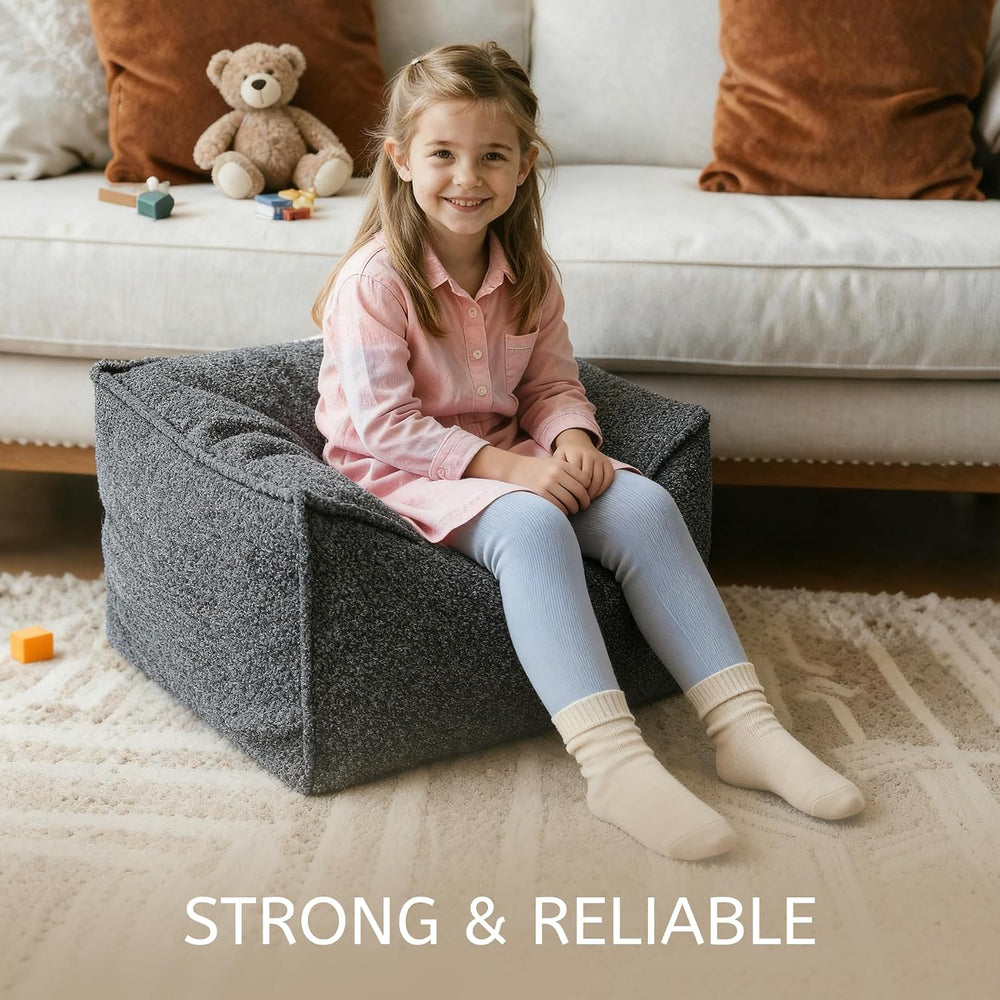 Square Boucle Pouf Ottoman Footrest, Soft & Lightweight Footstool with Fo...