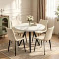 34.6" Round Dining Table Set for 4, Modern Kitchen Coffee Table Set, White | Space-saving MDF Top, 4 Beige Sleek PU Leather Chairs Set, Small Dining Set, Great for Dining Room, Office, Sturdy & Seamless