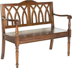 SAFAVIEH Furniture - Benjamin Bench - Teak - Solid Wood - Farmhouse High-Back Design - Ideal for Entryway, Living Room, Dining Room, 17.1" Seat Height (AMH6500D)