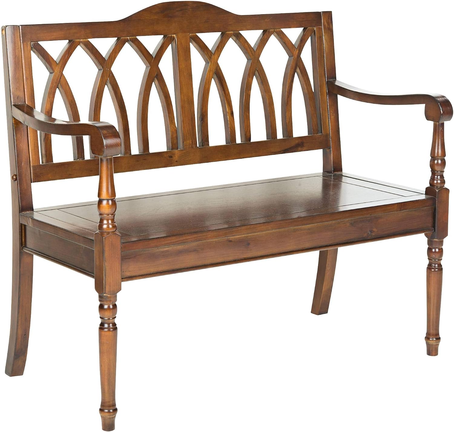 SAFAVIEH Furniture - Benjamin Bench - Teak - Solid Wood - Farmhouse High-Back Design - Ideal for Entryway, Living Room, Dining Room, 17.1" Seat Height (AMH6500D)
