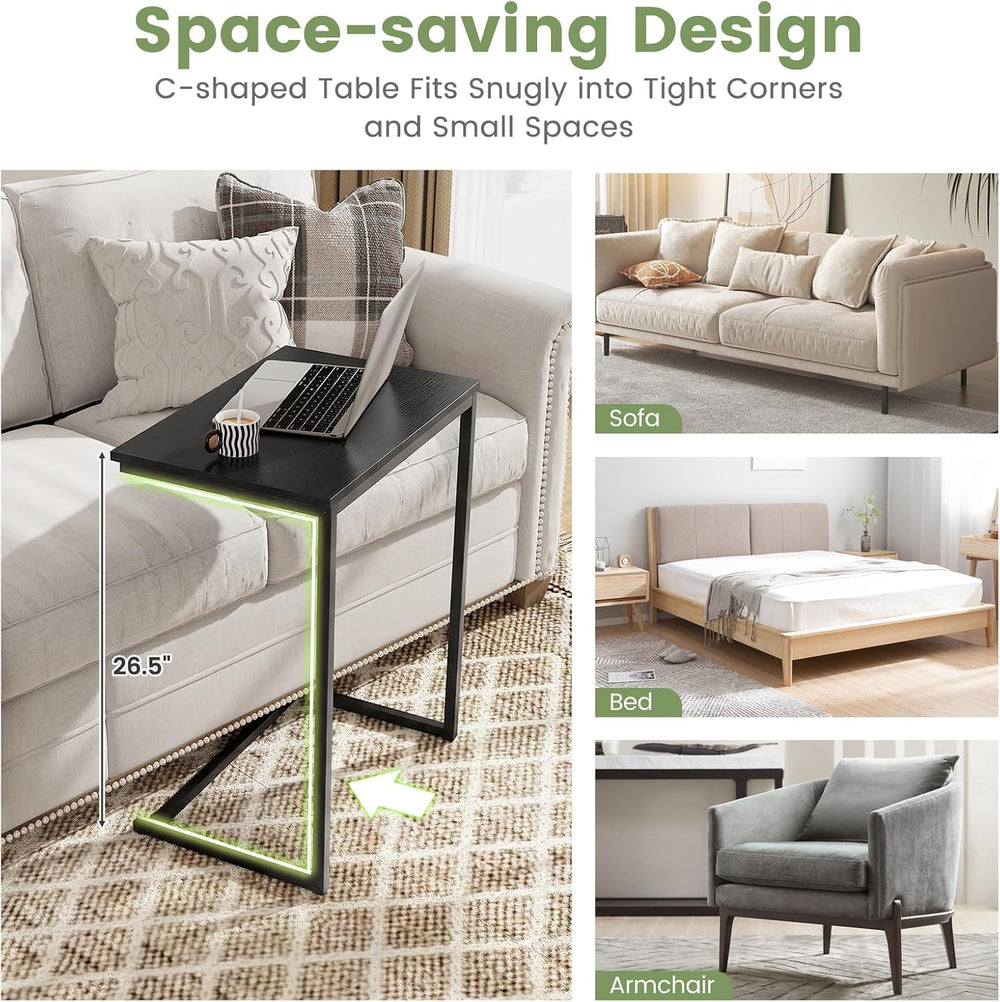 Tangkula C-Shaped End Table, Vintage Accent Couch Table with Heavy-Duty Metal...