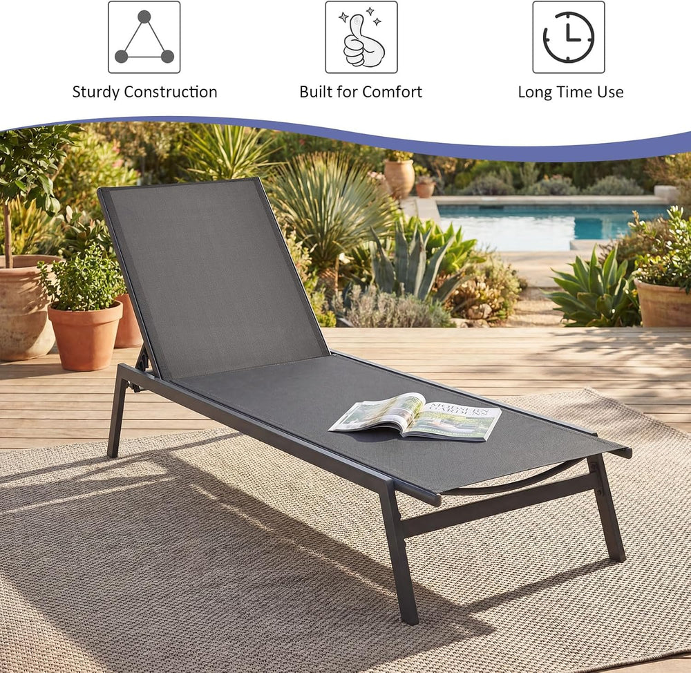Tangkula Outdoor Chaise Lounge Chair Set of 2, 6-Position Adjustable Reclinin...