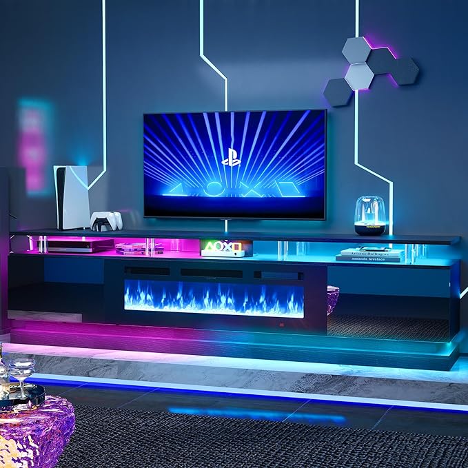 80" Fireplace TV Stand, Modern Entertainment Center for TVs Up to 90&quo...