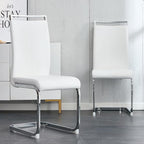 AZmac Modern Leather Dining Chairs Set of 2,Armless Kitchen Chairs,Dining Room Chairs with Upholstered Padded Seat and Sturdy Silver Chrome Legs for Dining Room,Kitchen (Set of 2, White)