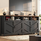 knoworld Buffet Sideboard with Storage, 63'' Large Kitchen Storage Cabinet Wood Coffee Bar Cabinet Buffet Table 4 Doors with Shelves for Kitchen, Dining Room, Entryway, Black, 63in