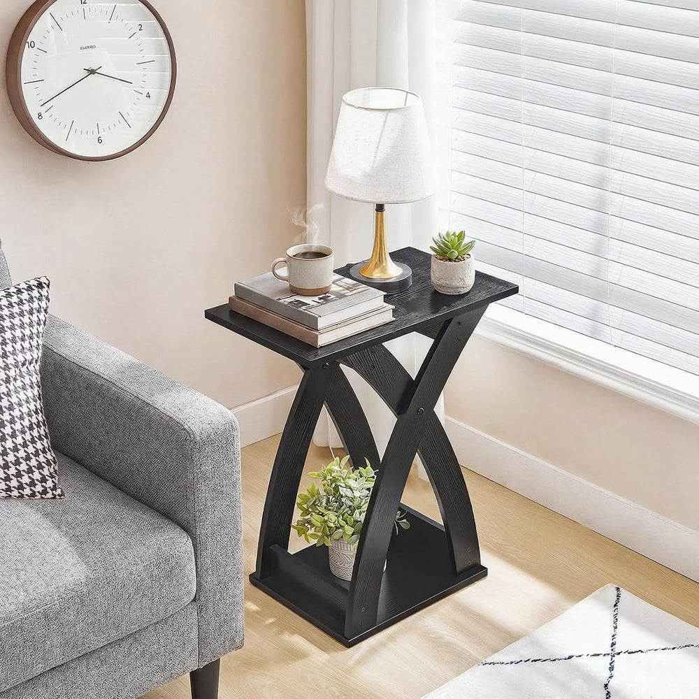 HOOBRO End Table Living Room, Narrow Side Table for Small Spaces, Black 3 Tie...