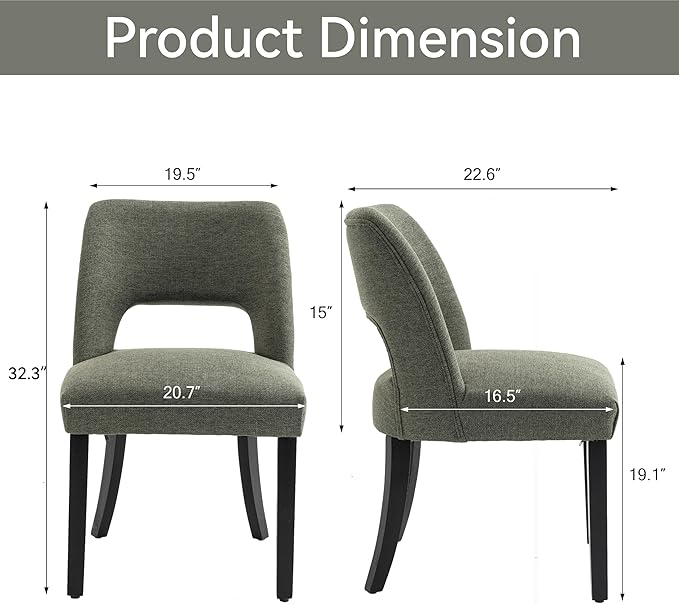 VKNOW Wooden Dining Chairs Set of 2, Modern Fabric Upholstered Dining Room Chair Kitchen Chairs, Farmhouse Dinner Chair for Kitchen Dining Room, Green-Black Legs