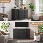 Fluted Dresser for Bedroom, 47" Wide 6 Drawer Dresser, Modern Chest of Drawers with Solid Wood Handle, Curved Profile Design, Wood Dressers Storage Organizer, Living Room, Hallway, Black