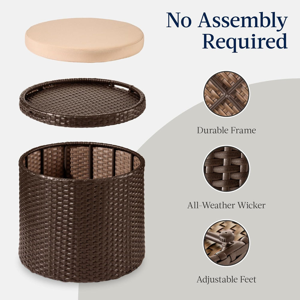 Best Choice Products Round Wicker Ottoman, Multipurpose Outdoor Furniture for...