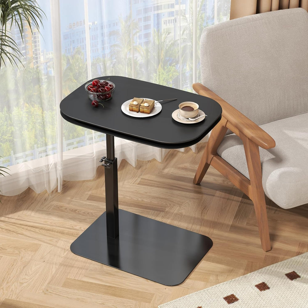 Adjustable Height C Shaped Side Table, 360°Swivel C Shaped End Table, Double ...