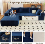 96" Modular Sectional Couch, Boneless L Shaped Cloud Sofa with Chaise Lounge, Corduroy Upholstered Couches Memory Foam Deep Seat, No Assembly Required, Ideal for Living Room(Blue, Left Facing)