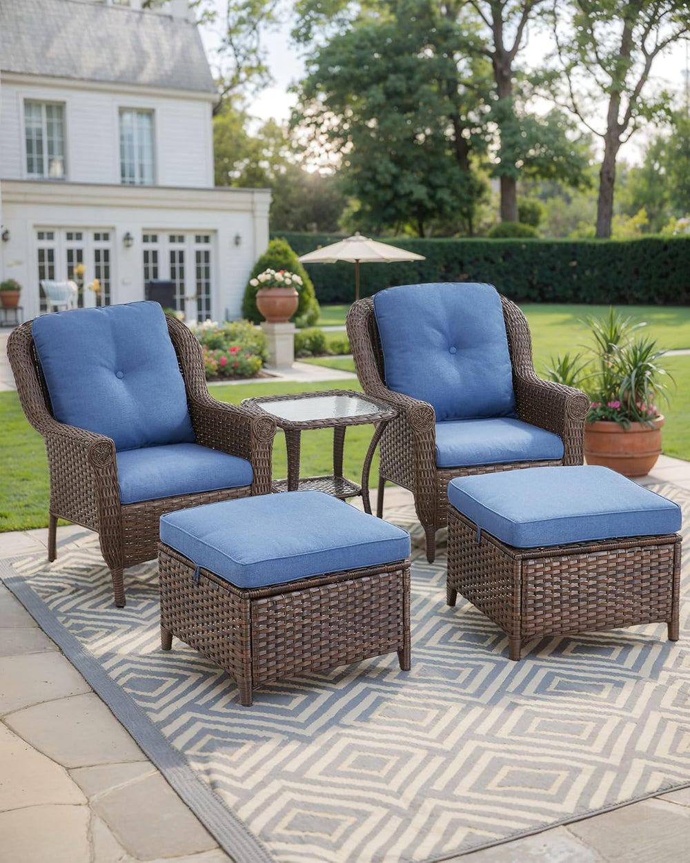 Patio Ottoman Outdoor Wicker Side Table - 2PCS Multipurpose Heavy Duty All-We...