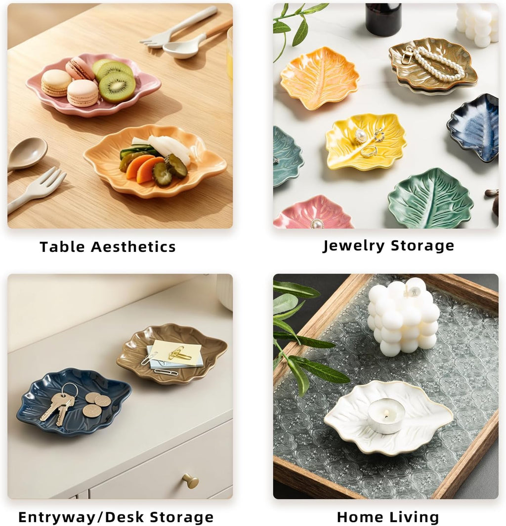 Reactive Glaze Leaf Ring Dish, Trinket Tray with Gift Box | Natural glaze variations make each piece unique, while the petite dish keeps rings, earrings, keys, and keepsakes visible