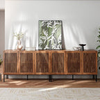 Farmhouse TV Stand for TVs up to 100 inch, 2 in 1 Entertainment Center TV Console with Storage Cabinets and Metal Base,Brown Media Console for Living Room