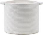Blanket Basket (16" Dx14 H) - Round Woven Rope Storage for Living Room Throws, Pillows & Laundry- White