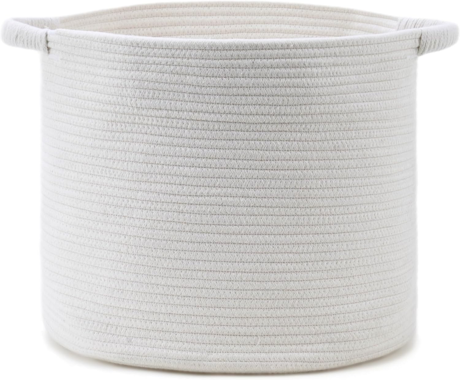 Blanket Basket (16" Dx14 H) - Round Woven Rope Storage for Living Room Throws, Pillows & Laundry- White