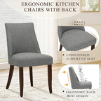 COLAMY Upholstered Dining Chairs Set of 2, Mid Century Modern Kitchen Chairs with Back, Farmhouse Fabric Side Dining Room Chairs with Wood Legs for Dining Room Restaurant, Light Grey