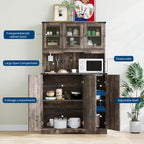 Freestanding Kitchen Pantry Cabinet with Acrylic Doors, 70'' Kitchen Hutch Storage Cabinet with Power Outlet & Microwave Stand, Cupboard Coffee Bar Food Pantry for Dining Room