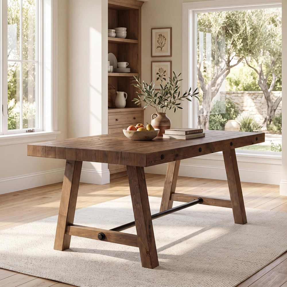 Rustic Farmhouse Dinning Table, Reclaimed Solid Wood Kitchen & Dining Roo...