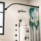Adjustable Corner Shower Curtain Rod L Shaped Black Stretchable 304 Stainless 27"- 39"X47"- 65" Drill Free Install for Corner Bathtub with Free Hooks