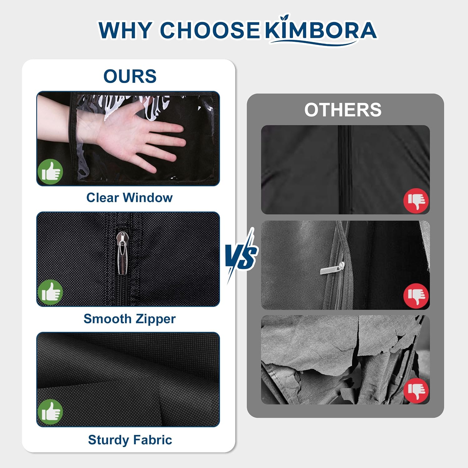 KIMBORA 43" Suit Bags for Closet Storage and Travel, Gusseted Hanging Garment Bags for Men Suit Cover With Handles for Clothes, Coats, Jackets, Shirts（3 Packs）
