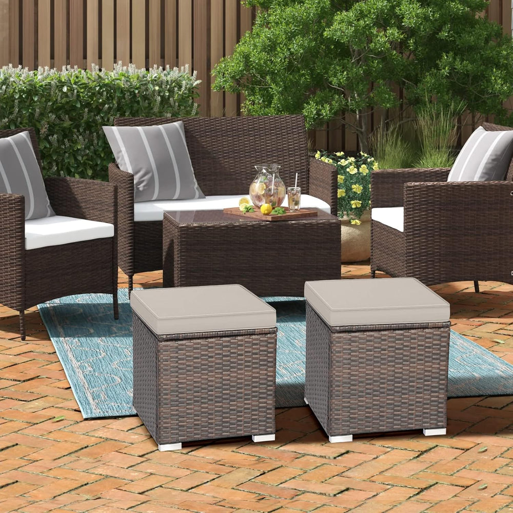 MEDIMALL Patio Wicker Ottoman Set of 2, Multipurpose Outdoor Footstool w/Remo...