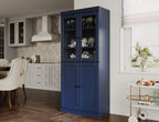 Palace Imports Solid Wood Tall Pantry Cabinet – 71.5" H x 32" W – Navy Blue Wooden Storage Cabinet for Kitchen w/Clear Glass/Shaker Doors, 4 Adjustable Shelves, 100% Eco-Friendly Wood, Made in Brazil
