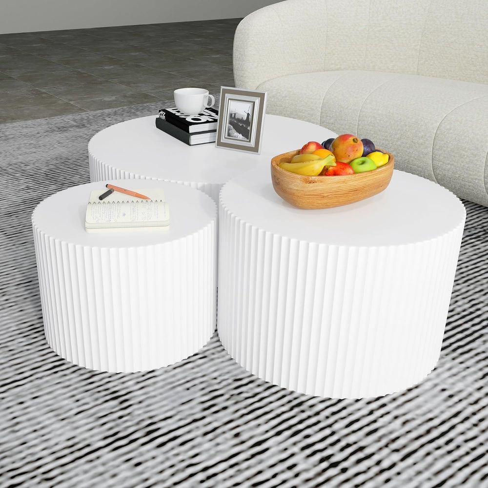 JUSTONE White Round Coffee Table Set Side Table End Table for Living Room, Dr...
