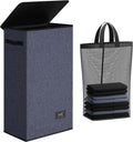 SOLEDI Slim Laundry Hamper with Lid, Narrow Laundry Basket with Removable Bags, Dirty Clothes Hamper with handle, Small Hamper perfect for Laundry room, Bathroom, Bedroom, Small spaces. 70L Navy Blue