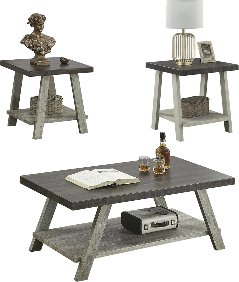 3-Piece Occasional Wooden Table Set,Vintage Table Set of 3 includes 1 Coffee ...